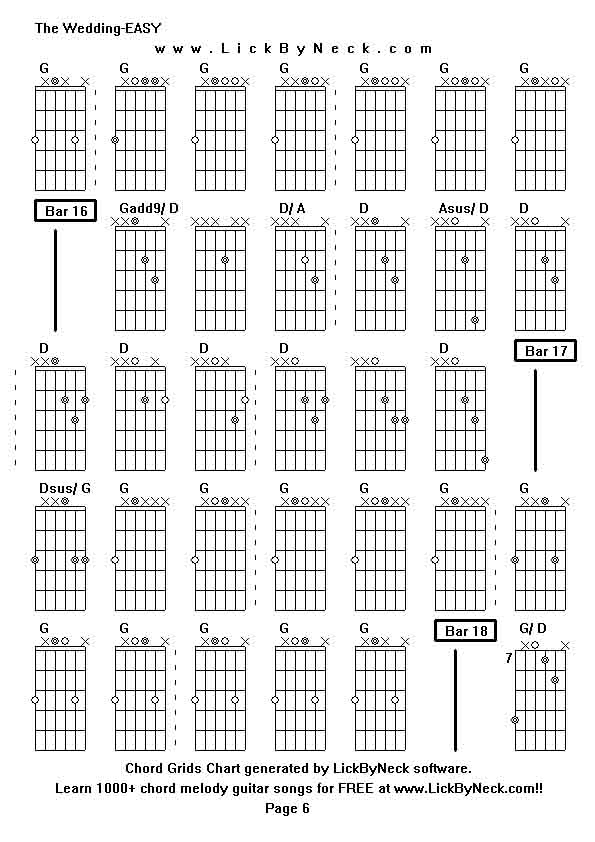 Chord Grids Chart of chord melody fingerstyle guitar song-The Wedding-EASY,generated by LickByNeck software.